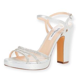 Nina Silver Glitter Saralyn Embellished Sandal Heel Size 9